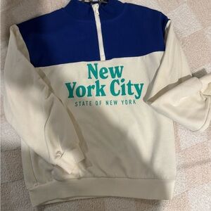 H&M Cream and Blue Zip-Up Sweater